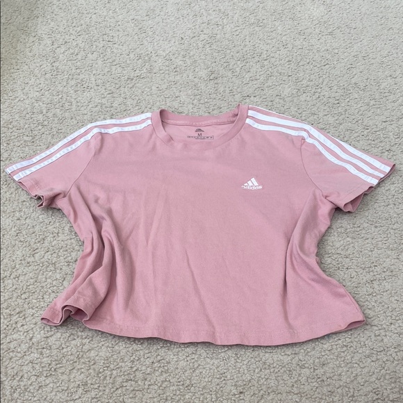 Adidas Light Pink Tee T Shirt with White Stripes M - Picture 1 of 6